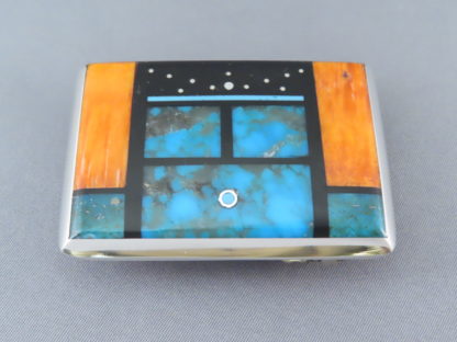 Inlaid Sterling Silver Belt Buckle by Jimmy Poyer