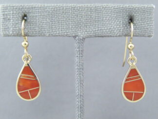 Gold & Coral Inlay Earrings (Teardrops)