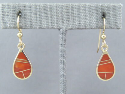 Gold & Coral Inlay Earrings (Teardrops)