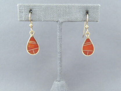 Gold & Coral Inlay Earrings (Teardrops)