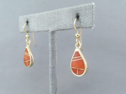 Gold & Coral Inlay Earrings (Teardrops)