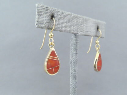 Gold & Coral Inlay Earrings (Teardrops)