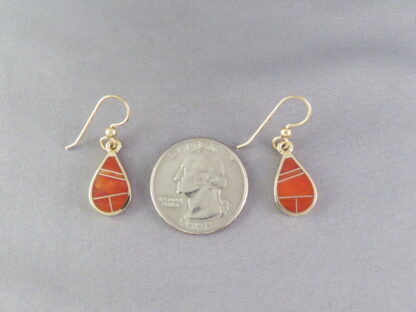 Gold & Coral Inlay Earrings (Teardrops)
