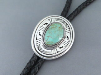 Turquoise Bolo - Tyrone Turquoise Bolo Tie by Native American Navajo Indian jewelry artist, Leonard Nez $1,425- FOR SALE