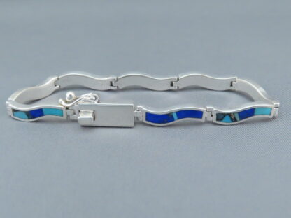 Turquoise and Lapis Inlay ‘Wavy’ Link Bracelet