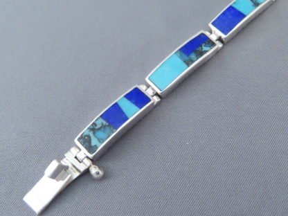 Turquoise and Lapis Inlay Link Bracelet (Wider)