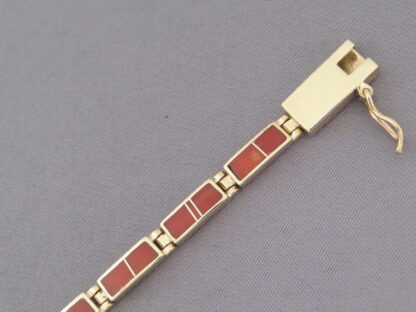 Gold & Coral Inlay Link Bracelet
