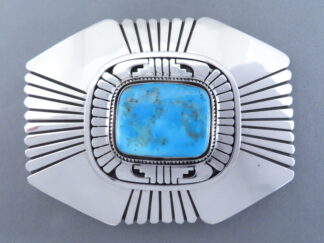 Blue Gem Turquoise Belt Buckle by Leonard Nez (LARGE)
