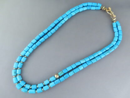 Double Strand Sleeping Beauty Turquoise Necklace with Gold