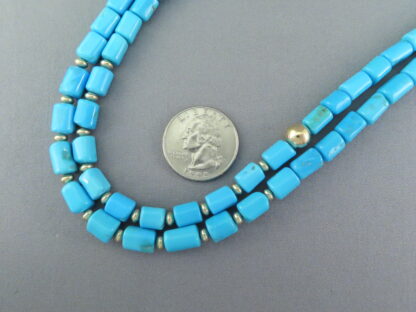 Double Strand Sleeping Beauty Turquoise Necklace with Gold