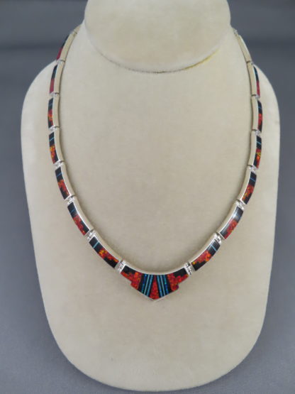 Inlay Necklace with Black Jade & Opal