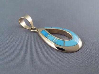 Gold Pendant with Turquoise Inlay