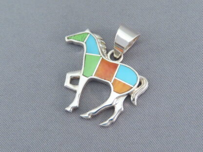 Colorful Multi-Stone Inlay Horse Pendant (medium-size)
