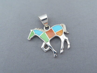 Colorful Multi-Stone Inlay Horse Pendant (medium-size)