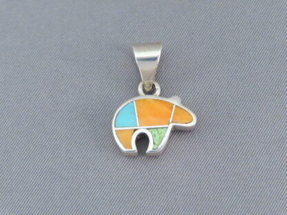 Colorful Multi-Stone Inlay Bear Pendant (small)