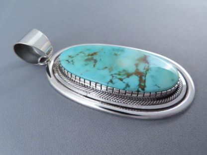 Large Turquoise Mountain Turquoise Pendant by Leonard Nez (Navajo)