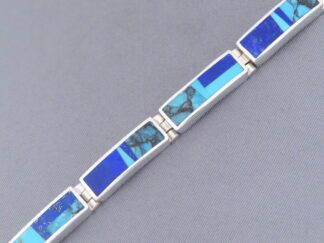 Turquoise and Lapis Inlay Link Bracelet (Wider)