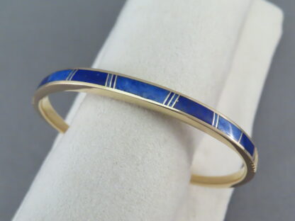 Gold Bracelet with Lapis Inlay