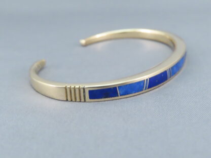 Gold Bracelet with Lapis Inlay