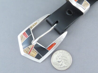 Multi-Stone Inlay Belt Buckle with Coral (Ranger Buckle Set)