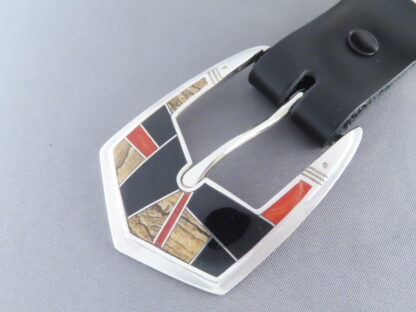 Multi-Stone Inlay Belt Buckle with Coral (Ranger Buckle Set)