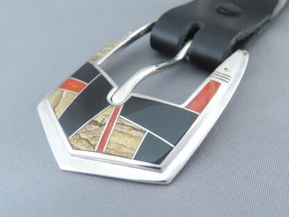 Multi-Stone Inlay Belt Buckle with Coral (Ranger Buckle Set)