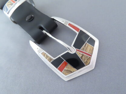 Multi-Stone Inlay Belt Buckle with Coral (Ranger Buckle Set)