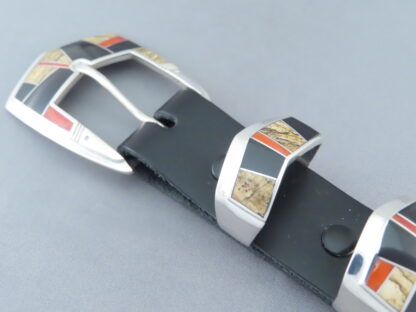 Multi-Stone Inlay Belt Buckle with Coral (Ranger Buckle Set)