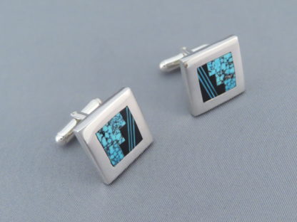 Cufflinks with Turquoise & Black Jade Inlay