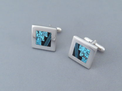 Cufflinks with Turquoise & Black Jade Inlay