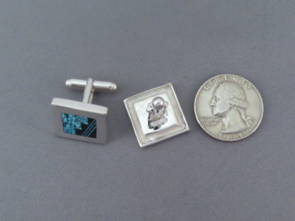 Cufflinks with Turquoise & Black Jade Inlay