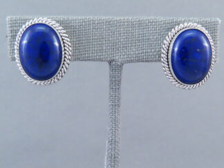 Buy Navajo Jewelry - Oval Lapis Earrings (posts) by Native American Indian jeweler, Artie Yellowhorse $225- FOR SALE