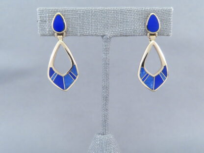 Gold Earrings with Lapis Inlay