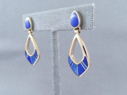Gold Earrings with Lapis Inlay