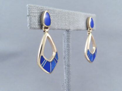 Gold Earrings with Lapis Inlay