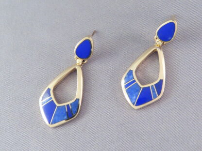 Gold Earrings with Lapis Inlay