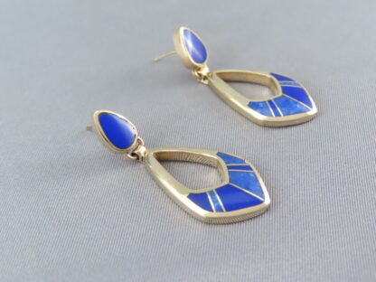 Gold Earrings with Lapis Inlay