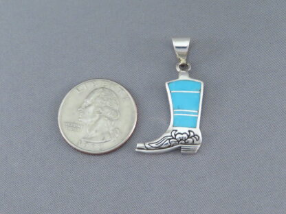 Turquoise Inlay ‘Cowgirl Boot’ Pendant