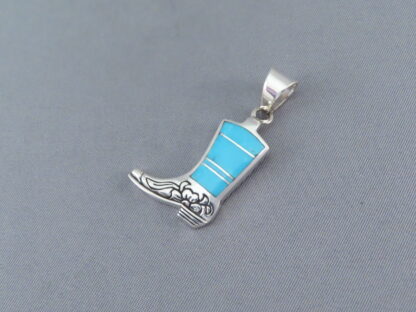 Turquoise Inlay ‘Cowgirl Boot’ Pendant