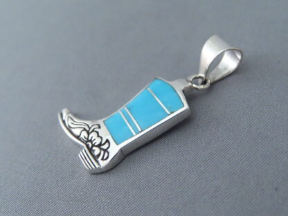 Turquoise Inlay ‘Cowgirl Boot’ Pendant