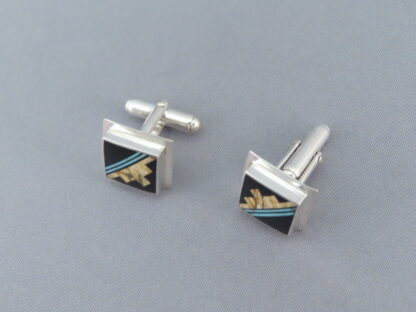 Finely Inlaid Multi-Stone with Turquoise Inlay Cufflinks