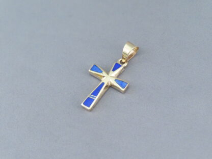 14kt Gold Cross Pendant with Lapis Inlay
