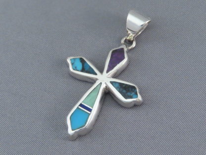 Inlay Multi-Stone Cross Pendant