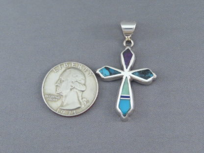 Inlay Multi-Stone Cross Pendant