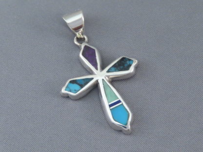 Inlay Multi-Stone Cross Pendant