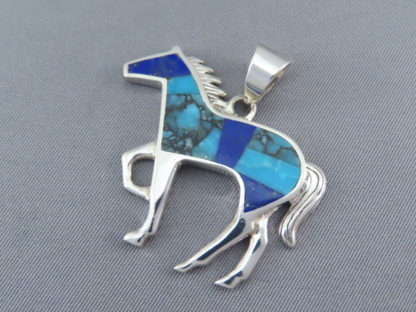 Turquoise & Lapis Inlay Horse Pendant (Larger)