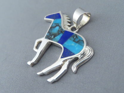Turquoise & Lapis Inlay Horse Pendant (Larger)
