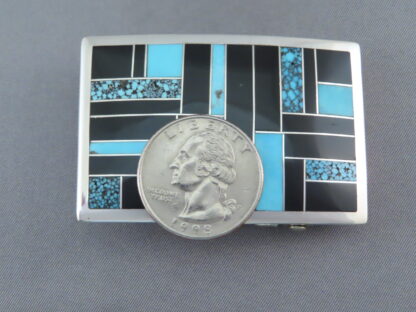 Black Jade & Turquoise Inlay Belt Buckle