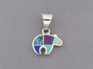 Inlaid Multi-Stone Bear Pendant – Small Reversible Bear Pendant
