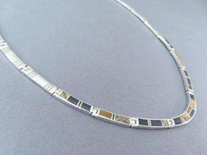 Sterling Silver Necklace with Multi-Stone Inlay